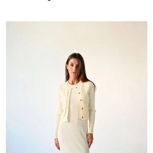 Chic Cream Knit Cardigan and Skirt Set